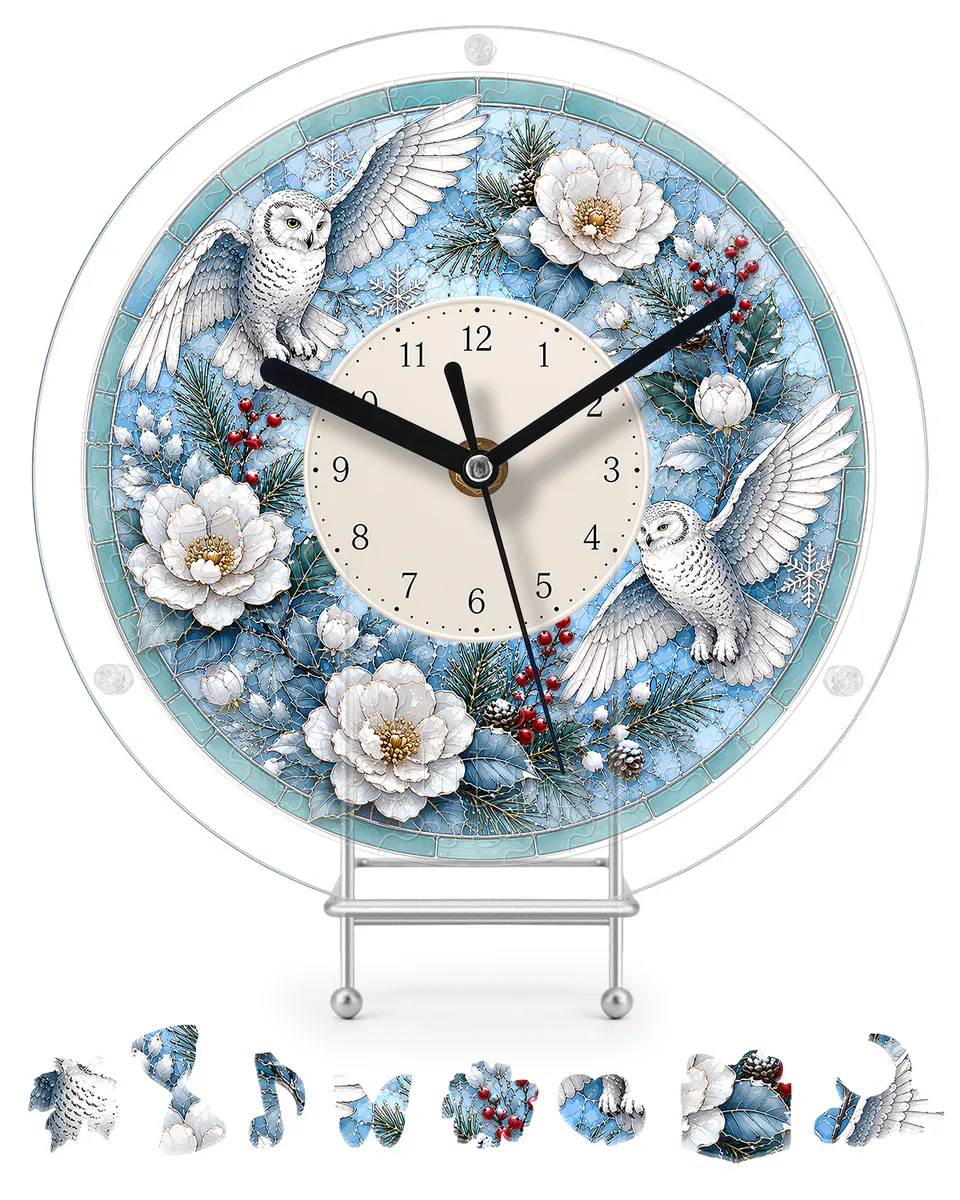 kaayee-puzzle-uhr-schnee-eule-winter-acryl-bausatz-regular image 1