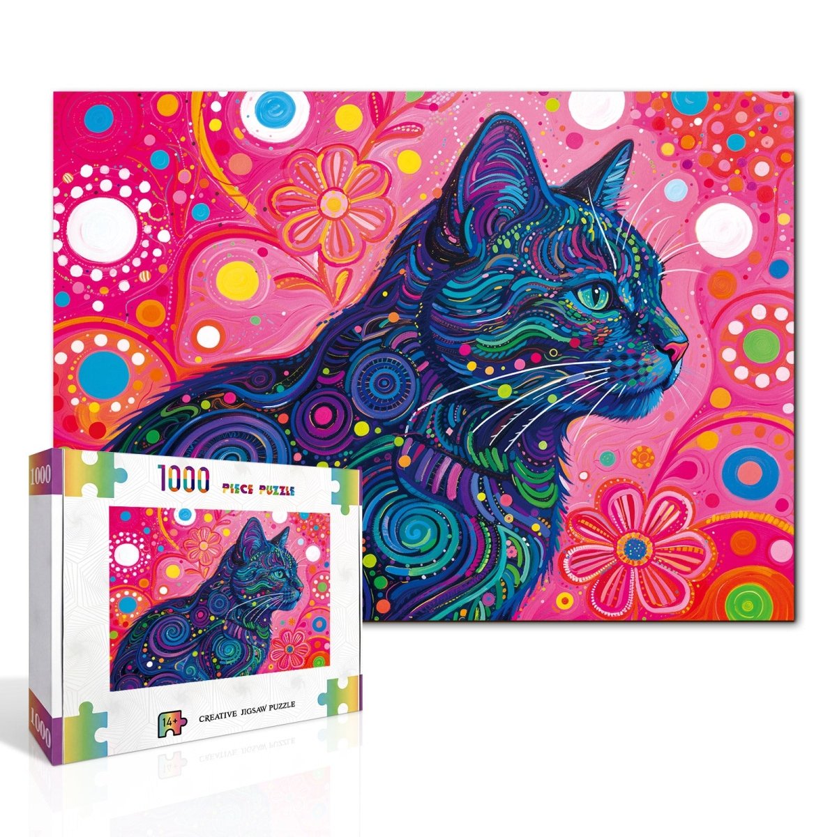 kaayee-cardboard-puzzle-psychedelic-cat-1000-teile image 2