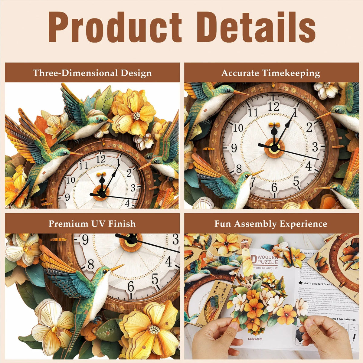 kaayee-clock-kit-hummingbird-holzuhr-3d-puzzle-bausatz image 3