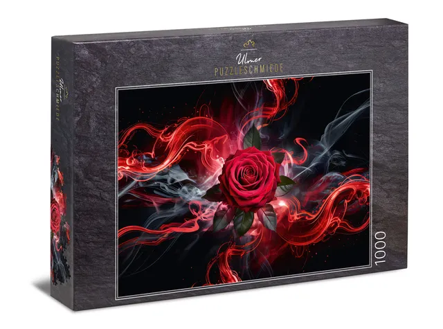 ulmer-puzzleschmiede-puzzle-1000-teile-rosenglanz-rote-rose image 1