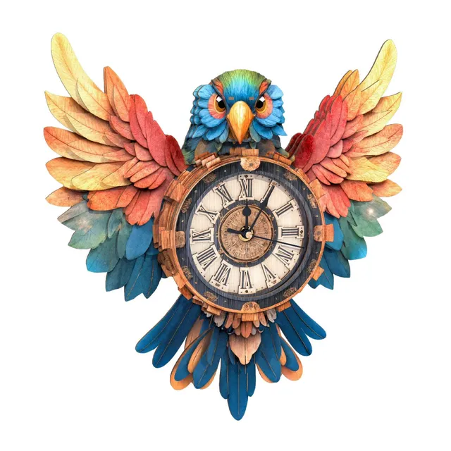 kaayee-clock-kit-papagei-3d-holzpuzzle-uhr-mit-pendel image 1