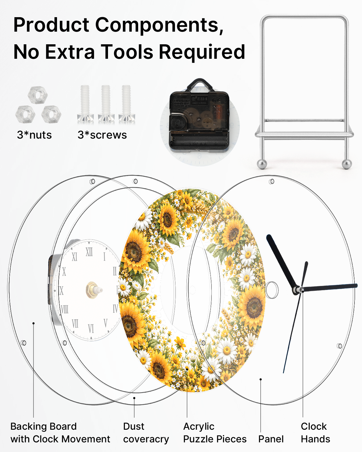 kaayee-golden-sunflower-puzzle-uhr-acryl-regular-size image 6