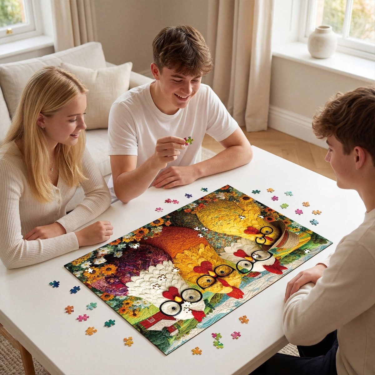 kaayee-cardboard-floral-chicken-club-puzzle-1000-teile image 8