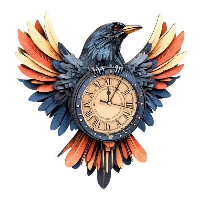 kaayee-clock-kit-raven-3d-holzpuzzle-uhr-mit-pendel image 1