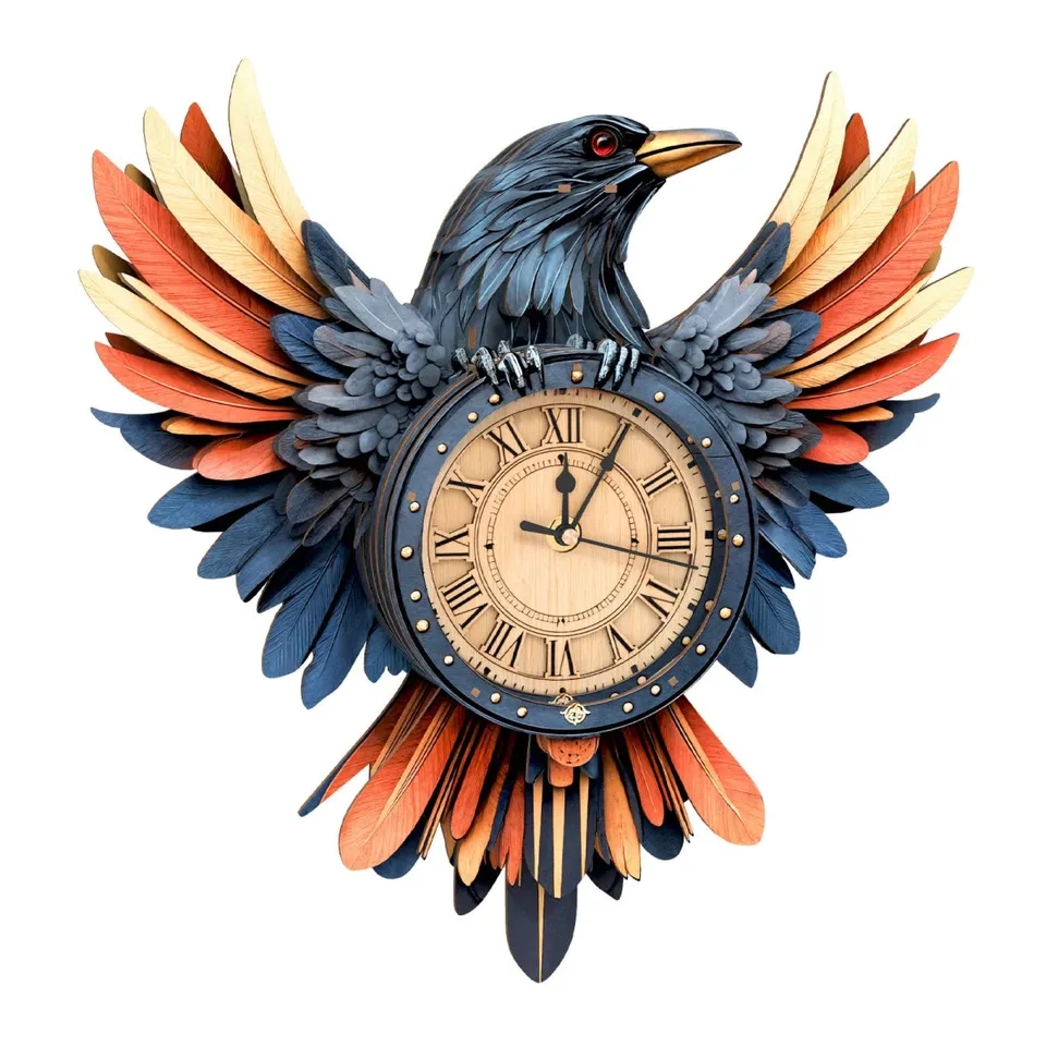 kaayee-clock-kit-raven-3d-holzpuzzle-uhr-mit-pendel image 1