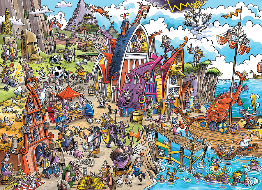 cobble-hill-1000-piece-doodletown-viking-village-puzzle-1000-teile-lustig image 2