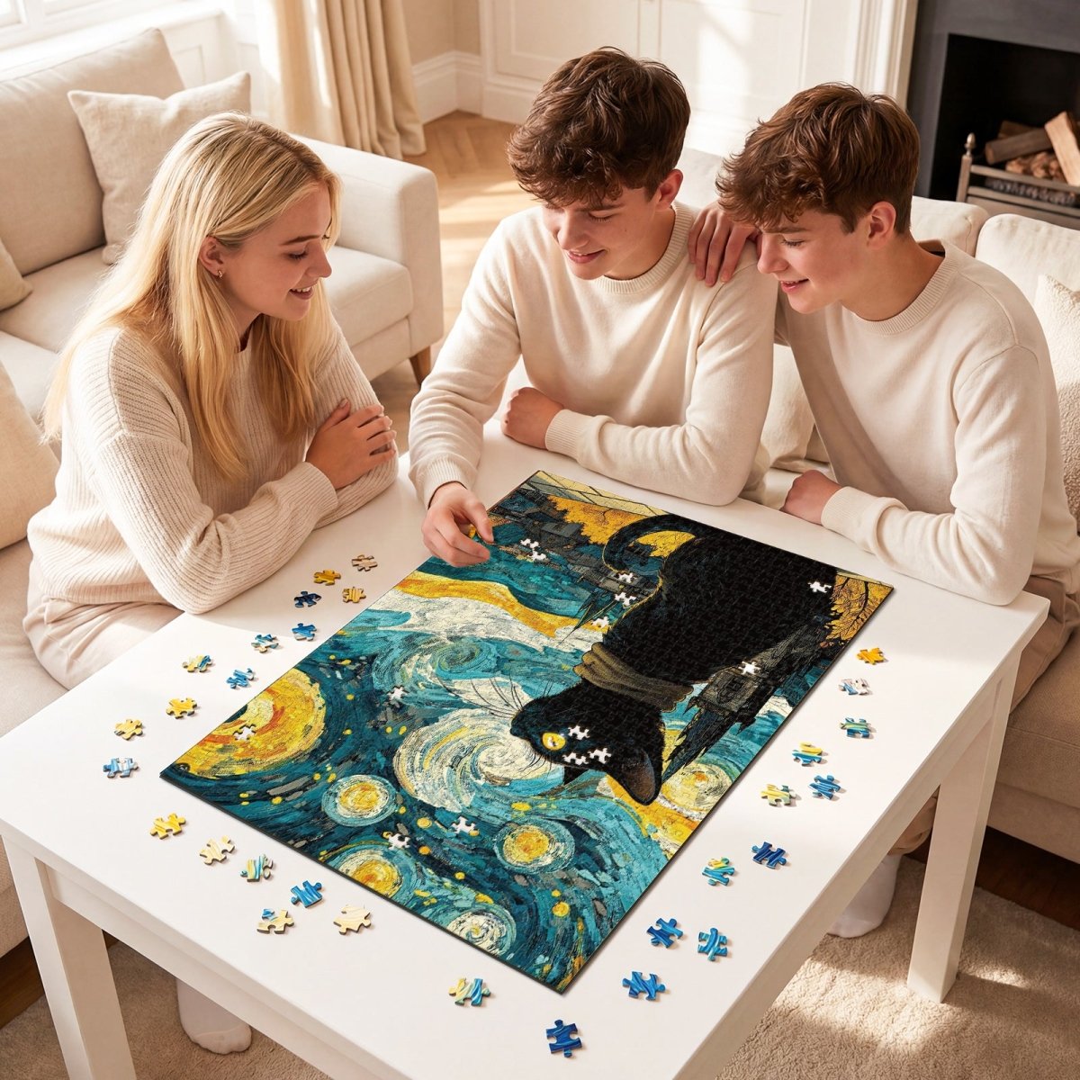 kaayee-cardboard-puzzle-moonlit-black-cat-1000-teile-schwarz image 4