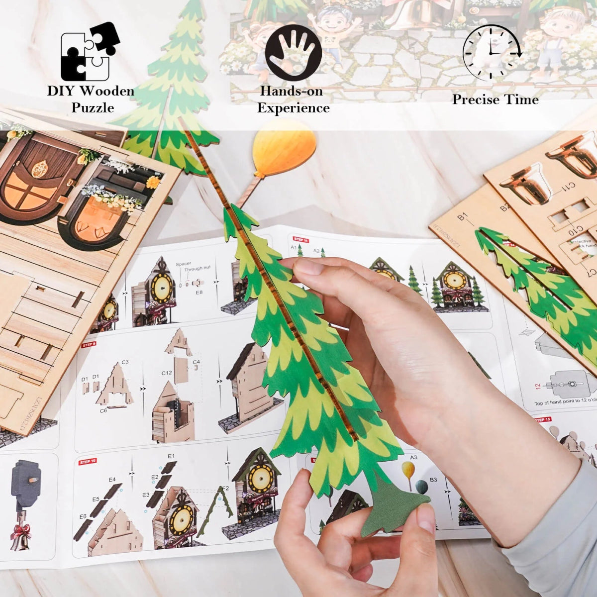 kaayee-ballon-cabin-holz-uhr-bausatz-3d-puzzle image 4