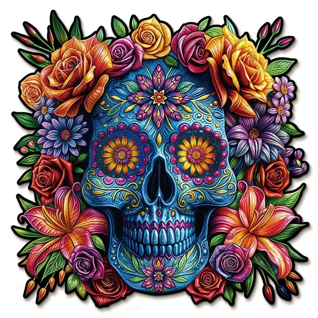 kaayee-wooden-puzzle-skull-head-holzpuzzle-medium-bunt image 1