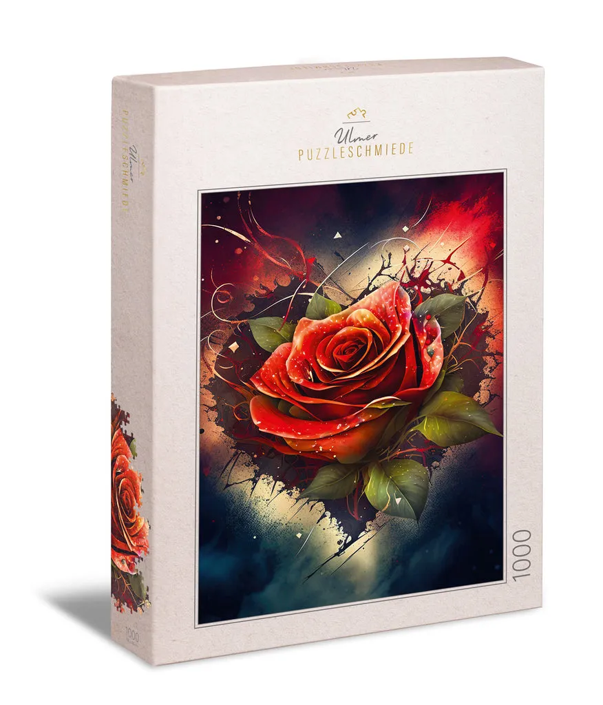 ulmer-puzzleschmiede-puzzle-1000-teile-rosenherz-rote-rose image 1