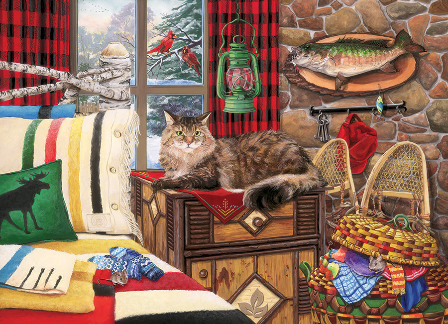 cobble-hill-1000-teile-lodge-cat-puzzle-katze-winter image 2