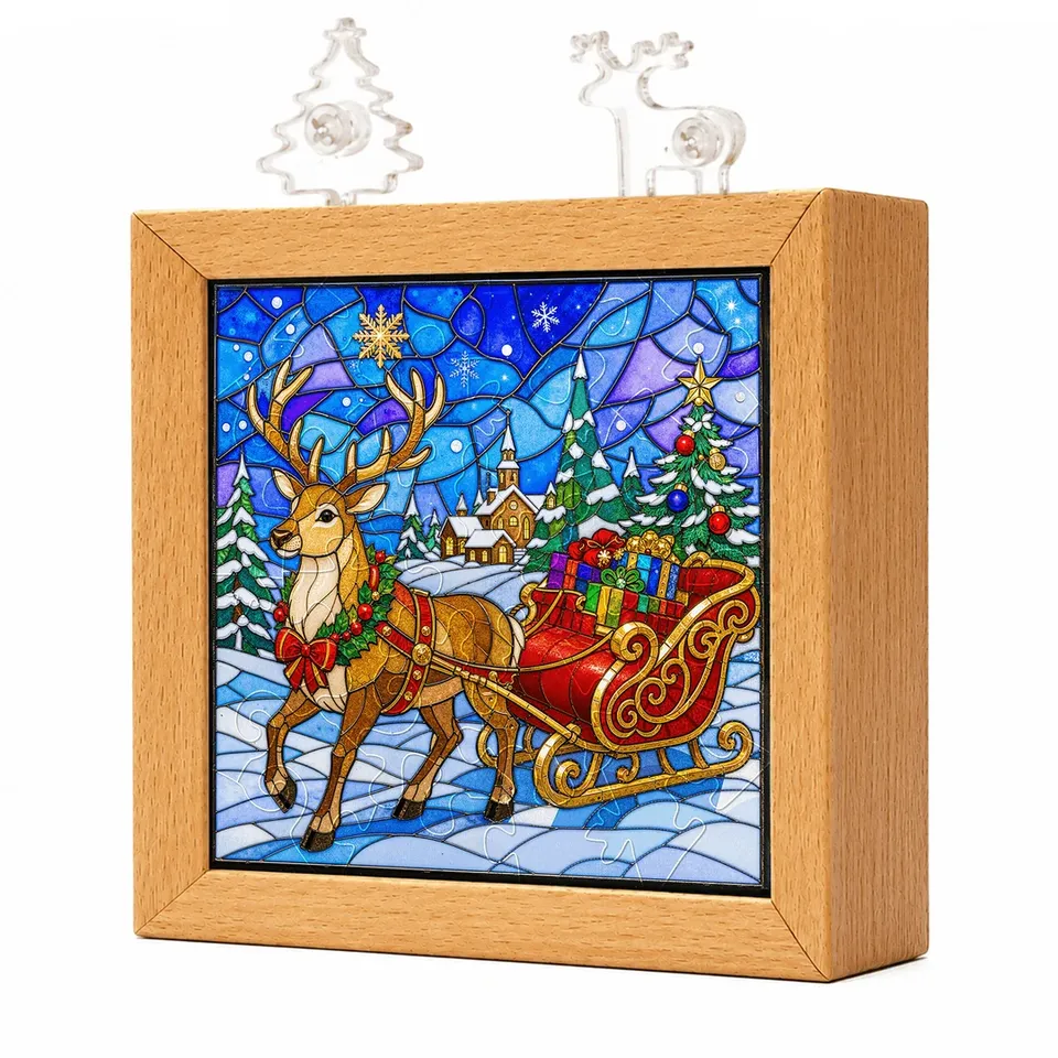 kaayee-night-light-nachtlicht-christmas-reindeer-sleigh-holzrahmen image 1