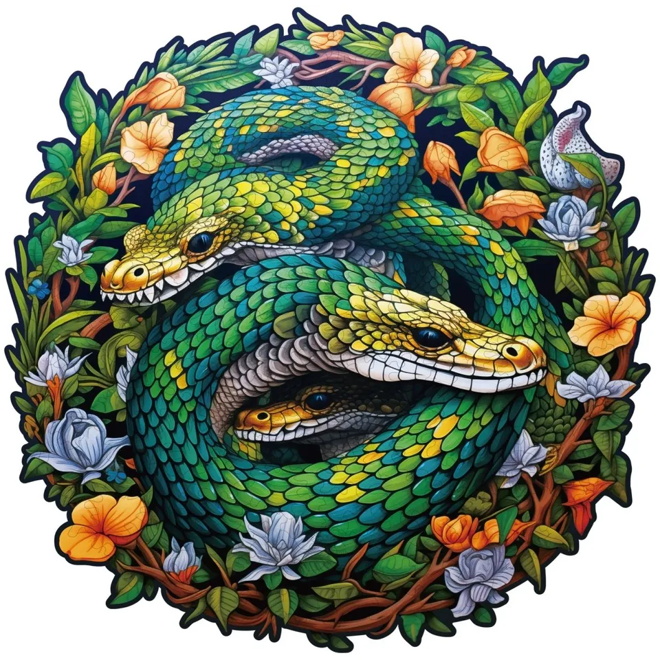 kaayee-wooden-puzzle-snake-family-holzpuzzle-medium-gr-n image 1