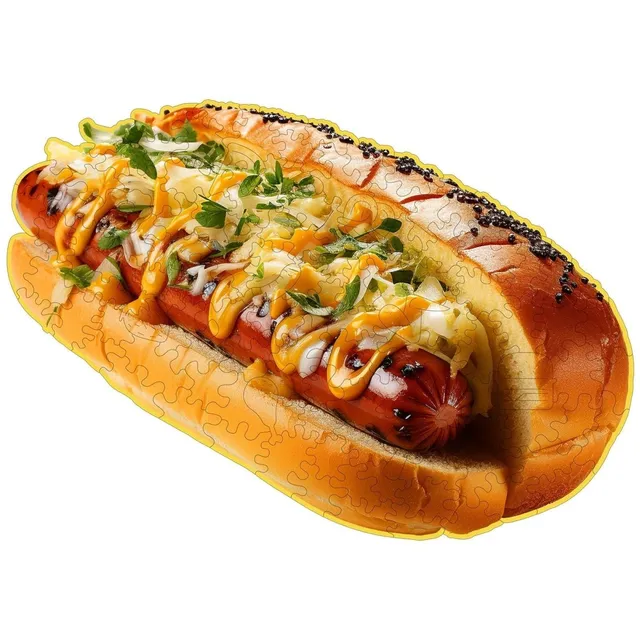 kaayee-wooden-hotdog-holzpuzzle-small-pocket-escape-food image 1