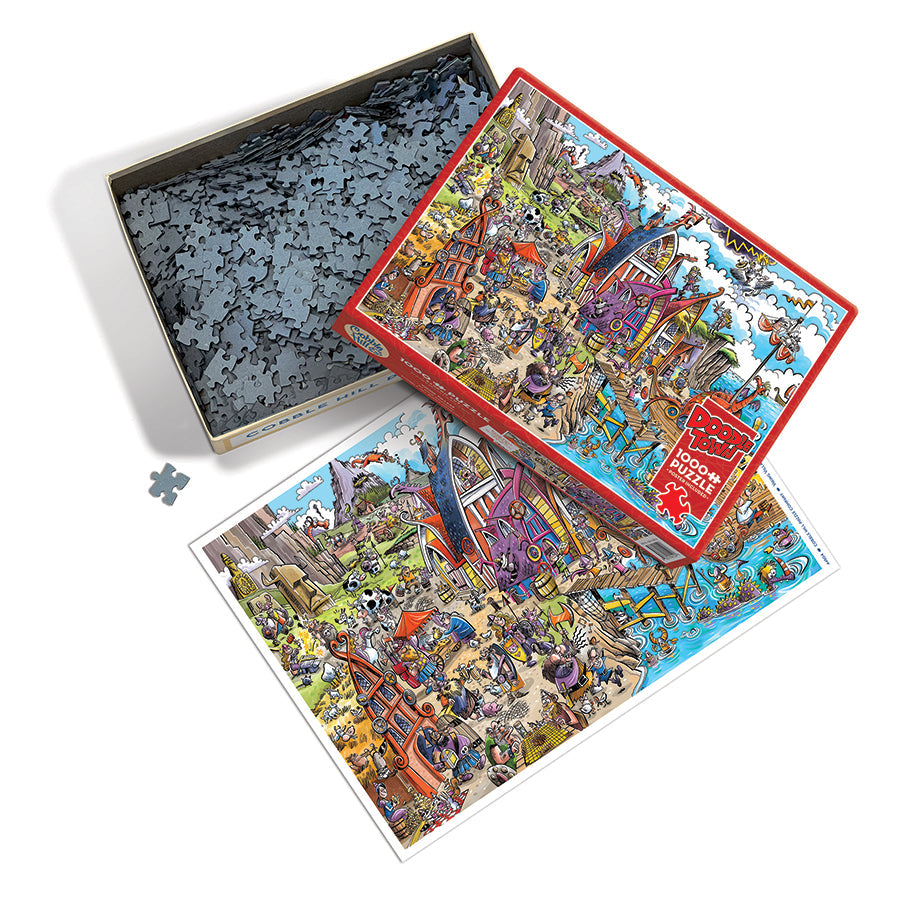 cobble-hill-1000-piece-doodletown-viking-village-puzzle-1000-teile-lustig image 3