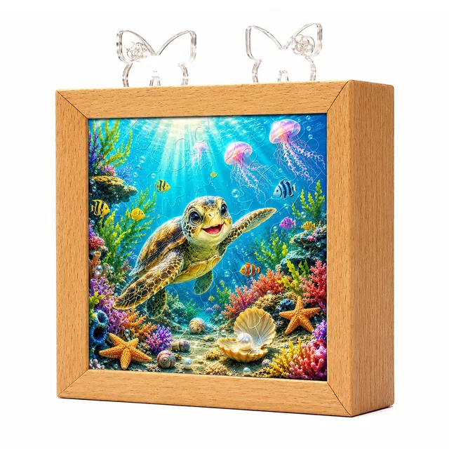 kaayee-night-light-coral-sea-turtle-holzrahmen-led image 1