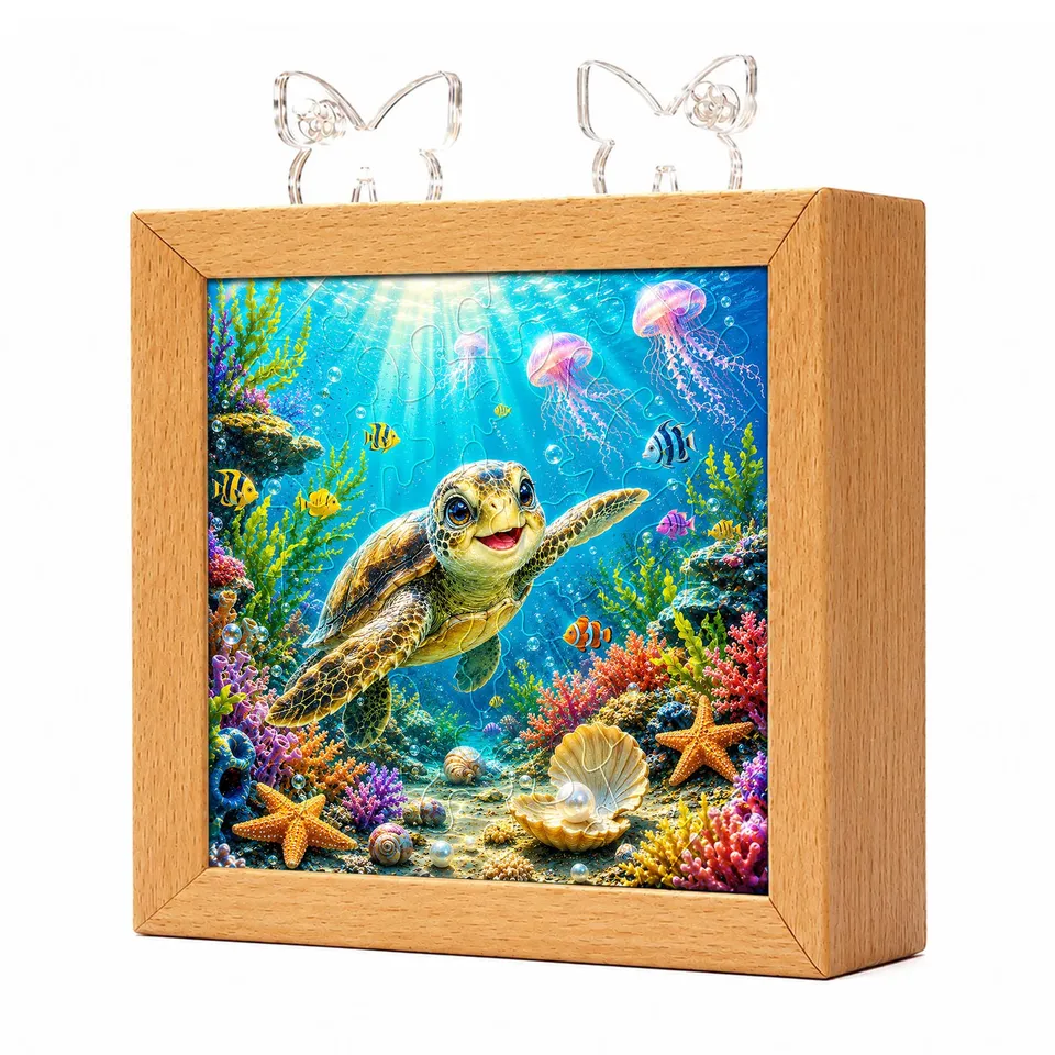 kaayee-night-light-coral-sea-turtle-holzrahmen-led image 1