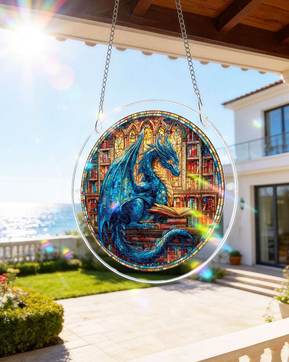 kaayee-suncatcher-blue-dragon-library-fensterbild-large-acryl image 8