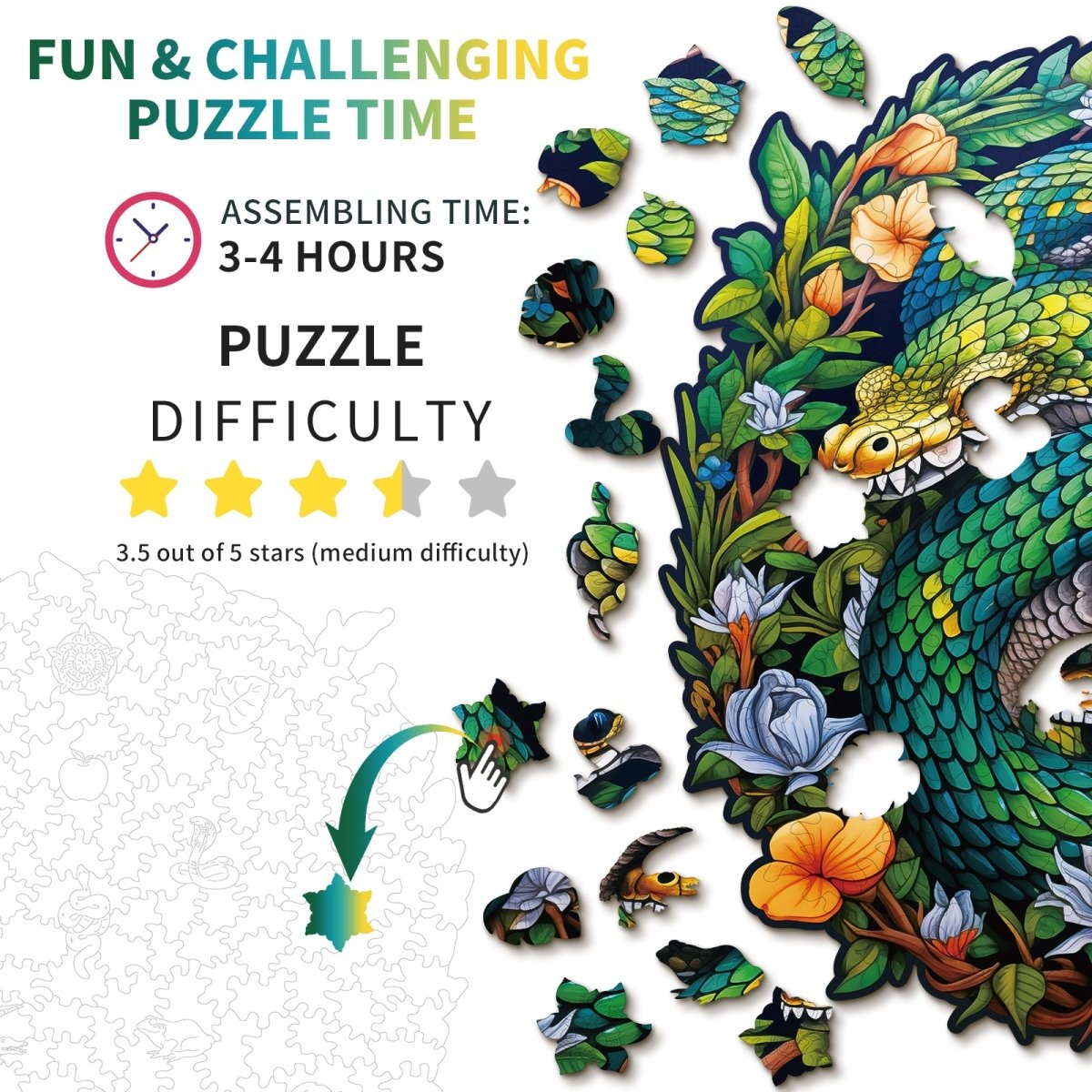 kaayee-wooden-puzzle-snake-family-holzpuzzle-medium-gr-n image 4