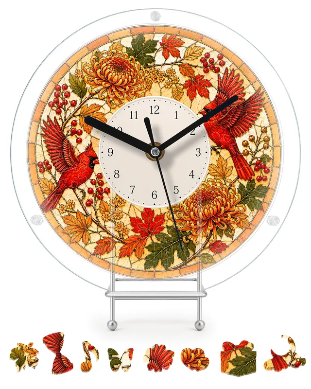 kaayee-clock-kit-autumn-melody-cardinal-acryl-puzzle-uhr-regular image 1