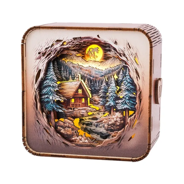 kaayee-night-light-snow-mountain-cabin-nachtlicht-holz-warmes-licht image 1