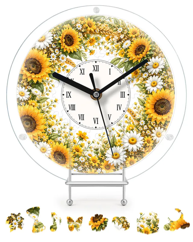 kaayee-golden-sunflower-puzzle-uhr-acryl-regular-size image 1