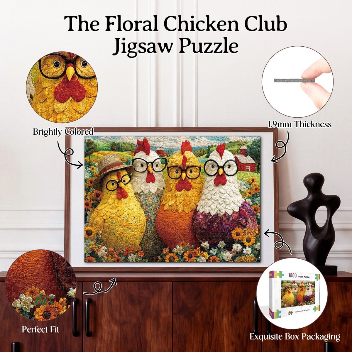 kaayee-cardboard-floral-chicken-club-puzzle-1000-teile image 3
