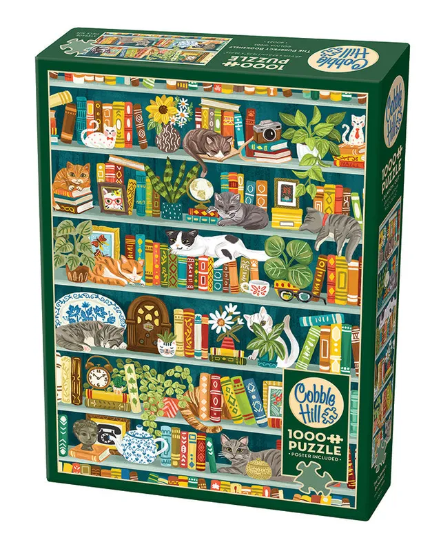 cobble-hill-1000-piece-purrfect-bookshelf-puzzle-1000-teile-katzen image 1