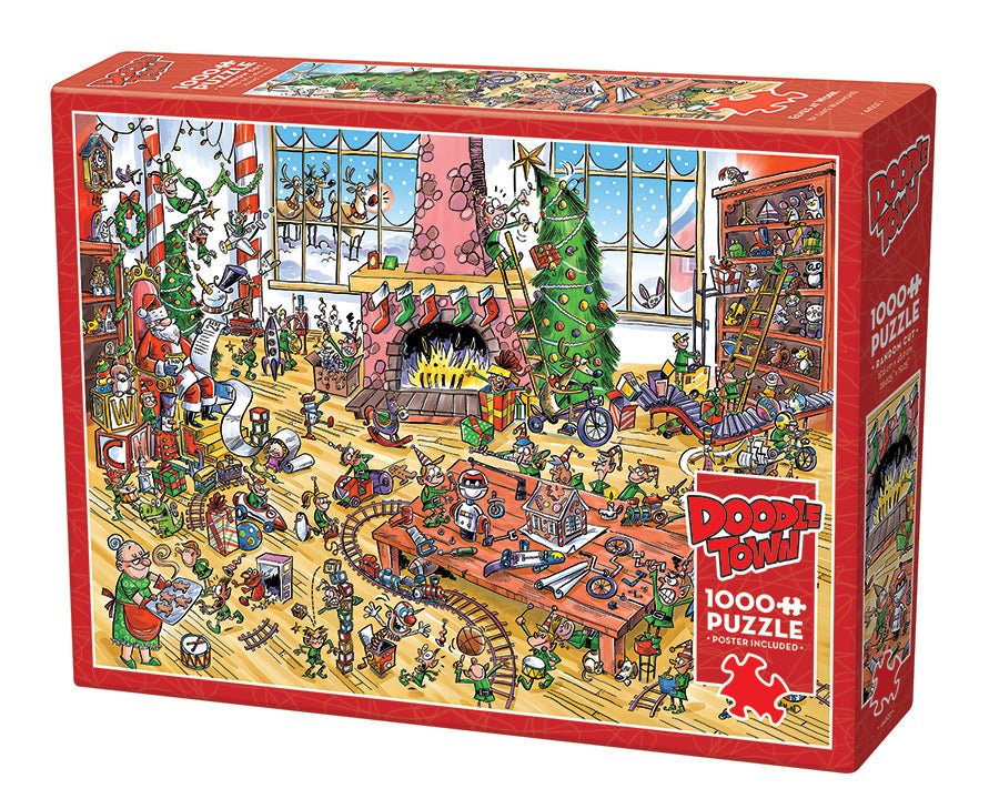 cobble-hill-1000-piece-doodletown-elves-at-work-puzzle-weihnachten image 1