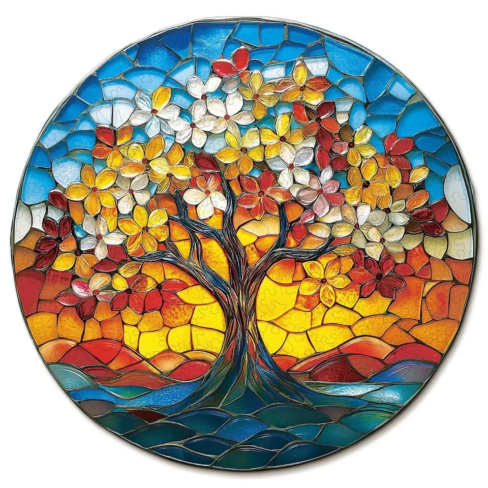 kaayee-wooden-puzzle-colorful-glass-tree-holzpuzzle-medium-bunt image 1