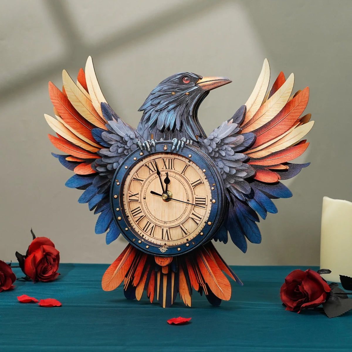 kaayee-clock-kit-raven-3d-holzpuzzle-uhr-mit-pendel image 2