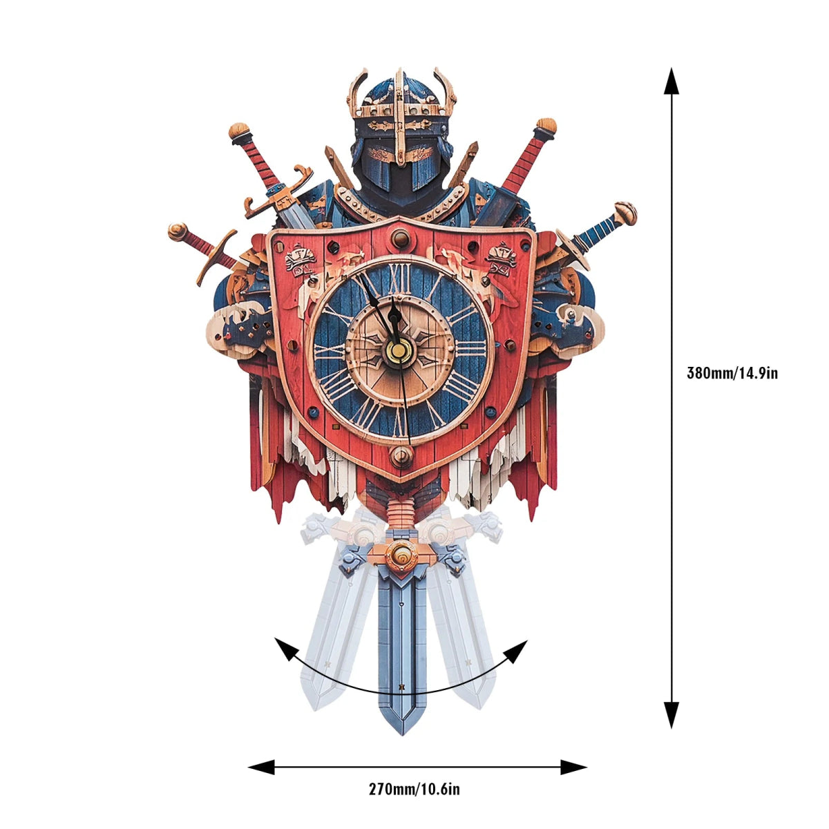kaayee-knight-holz-puzzle-uhr-ritter-schild-schwert-pendel image 3