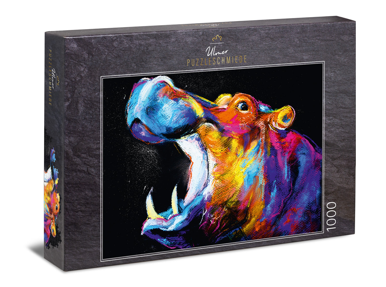 ulmer-puzzleschmiede-puzzle-1000-teile-funky-hippo-tier-puzzle-bunt image 1
