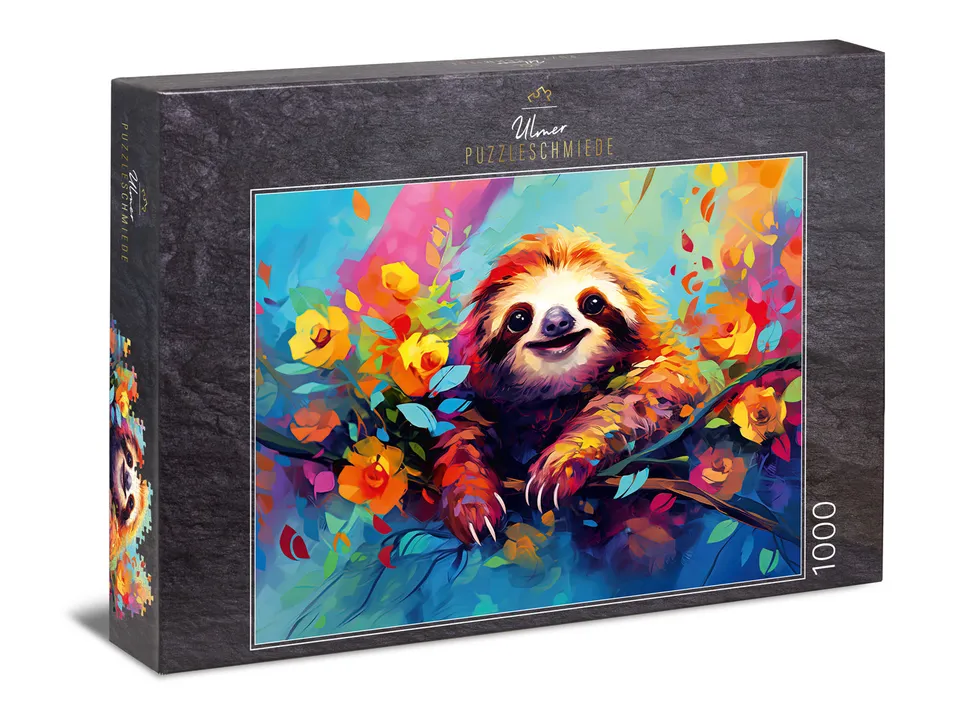 ulmer-puzzleschmiede-puzzle-1000-teile-smile-faultier-blumen image 1