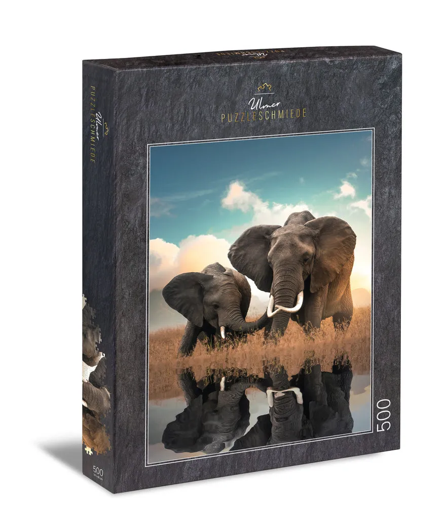 ulmer-puzzleschmiede-puzzle-500-teile-padre-e-figlio-elefantenpuzzle image 1