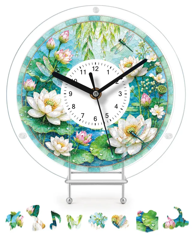 kaayee-lotus-pond-serenity-puzzle-uhr-acryl-regular-size image 1