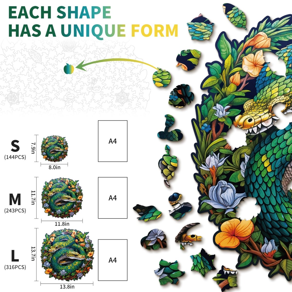 kaayee-wooden-puzzle-snake-family-holzpuzzle-medium-gr-n image 3