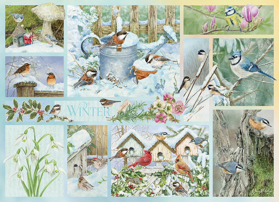 cobble-hill-500-piece-puzzle-garden-birds-in-winter-schnee image 2