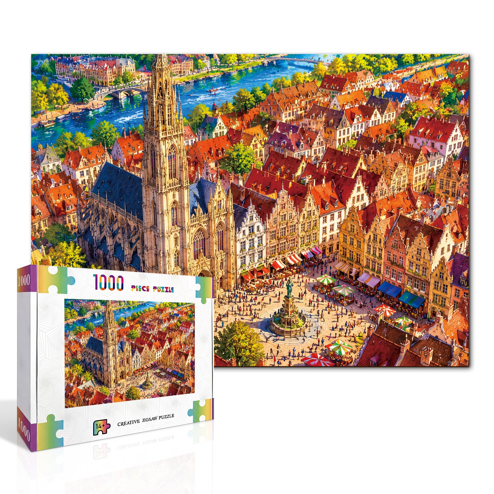 kaayee-clock-kit-sunlit-clocktower-town-puzzle-1000-teile image 2