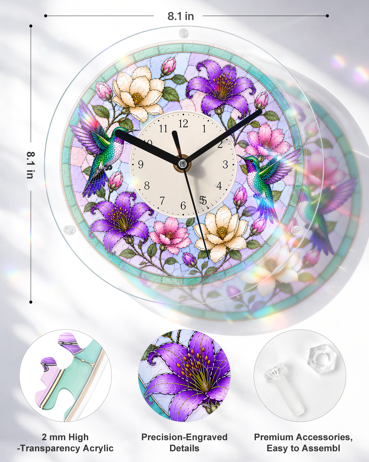 kaayee-hummingbird-puzzleuhr-regular-size-acryl-kolibri image 3
