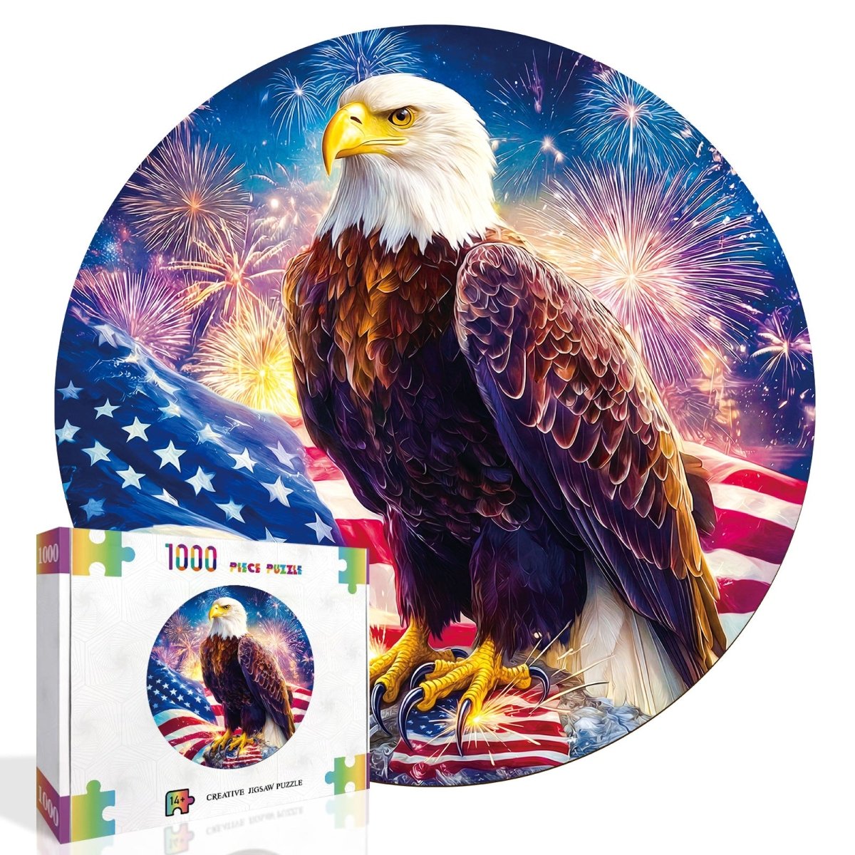 kaayee-cardboard-puzzle-bald-eagle-flag-1000-teile-rund image 2