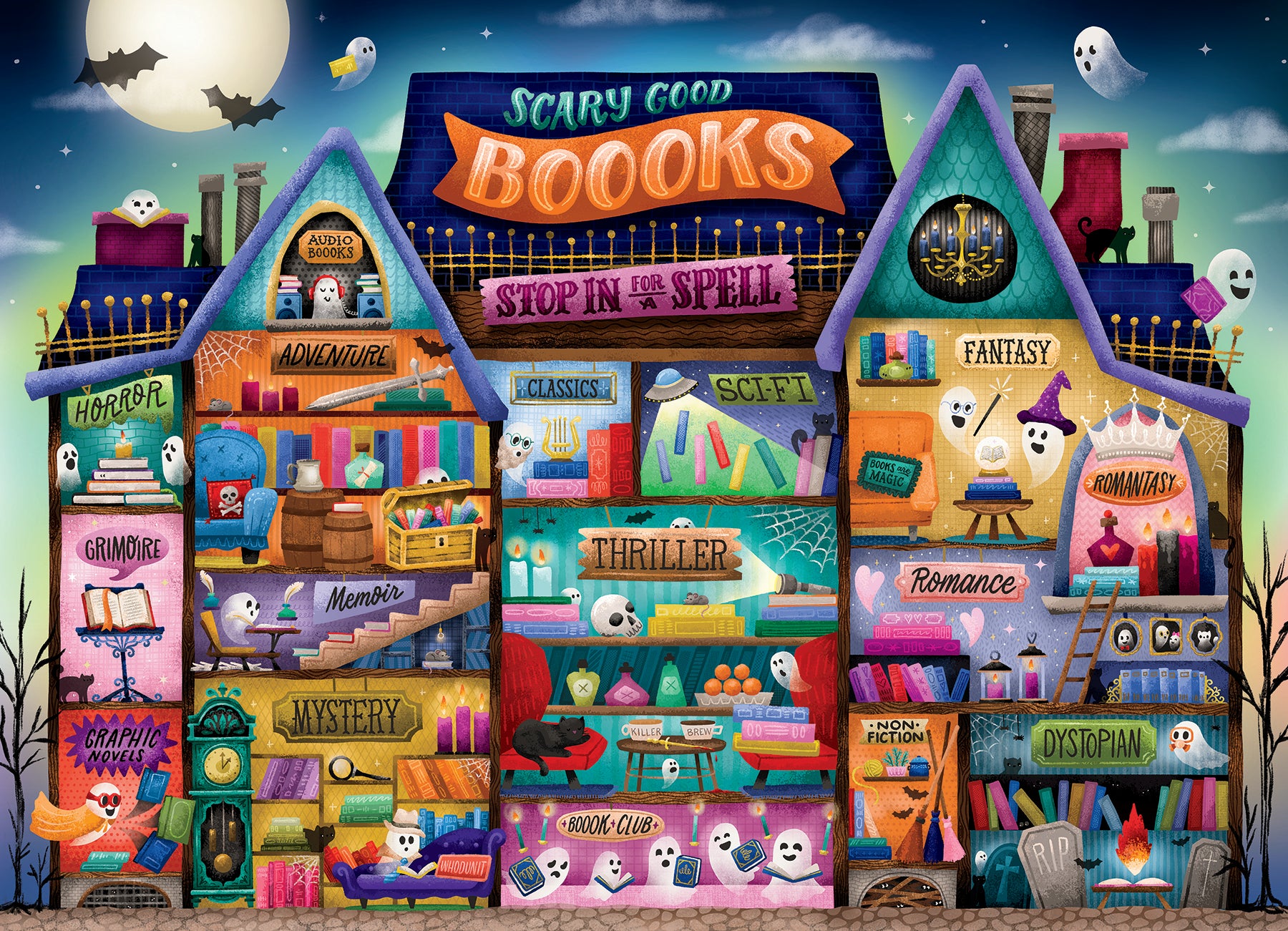 cobble-hill-500-piece-scary-good-boooks-puzzle-halloween-b-cher image 2