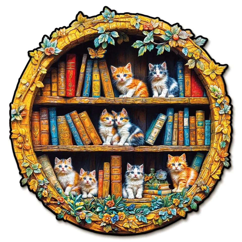 kaayee-wooden-puzzle-readers-paradise-holzpuzzle-katzen-b-cherregal image 1