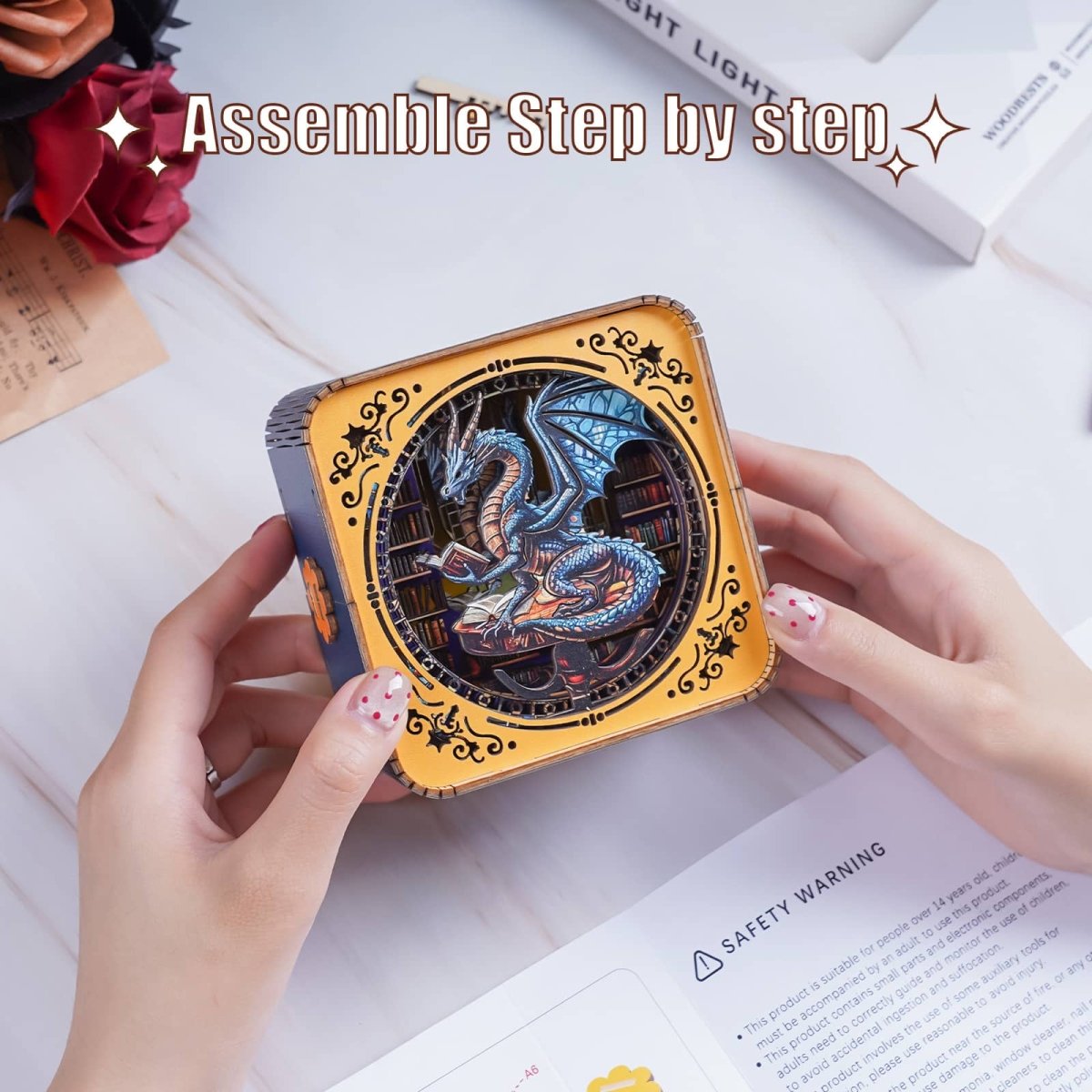 kaayee-night-light-library-dragon-3d-holzpuzzle-nachtlicht-only image 5