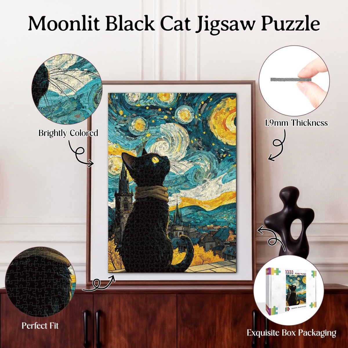 kaayee-cardboard-puzzle-moonlit-black-cat-1000-teile-schwarz image 3