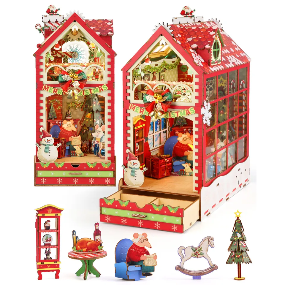 kaayee-book-nook-kit-weihnachten-3d-holz-puzzle-maus image 1
