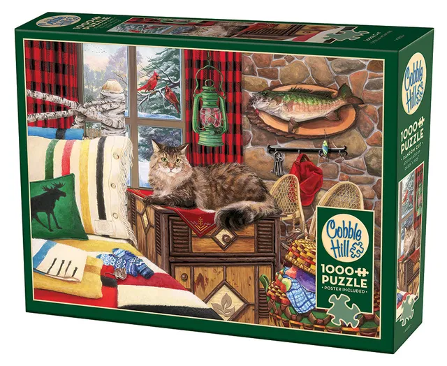 cobble-hill-1000-teile-lodge-cat-puzzle-katze-winter image 1