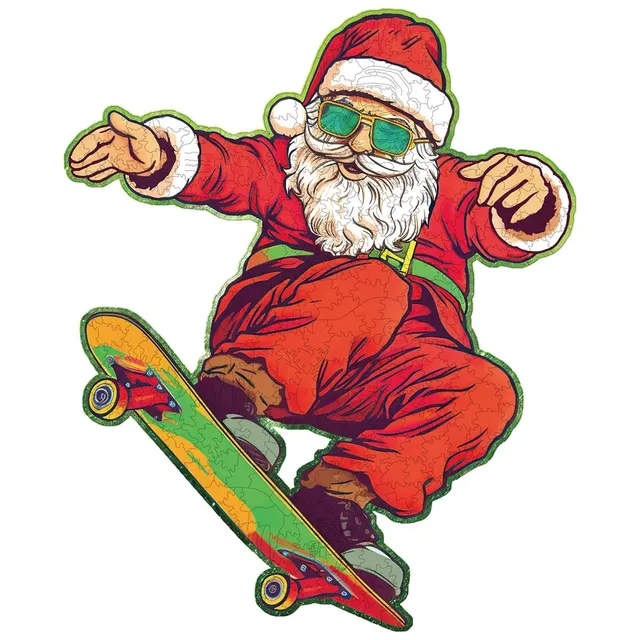 kaayee-wooden-puzzle-skateboarding-santa-claus-holzpuzzle-medium-weihnachten image 1