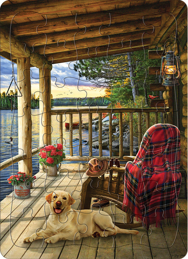 cobble-hill-tray-puzzle-lake-cabin-labrador-35-teile-hund image 1