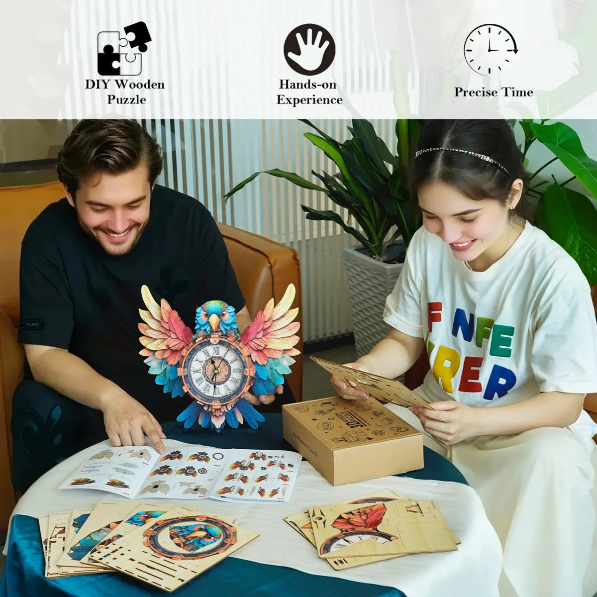 kaayee-clock-kit-papagei-3d-holzpuzzle-uhr-mit-pendel image 5